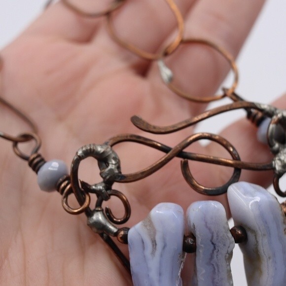 Handmade Copper Agate Necklace Gothic  Steampunk Crystal Copper Folk Art Mystic - Picture 9 of 10